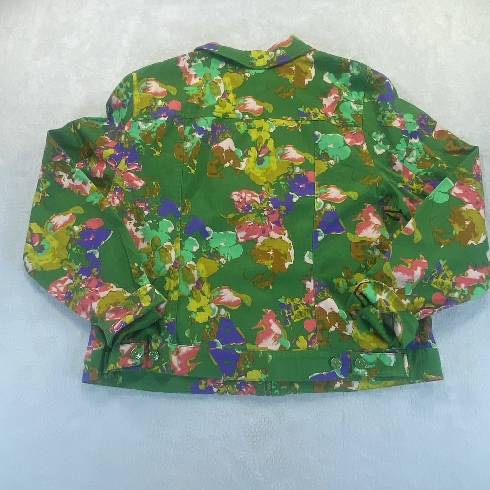 Isaac Mizrahi Live Jacket Womens 16 Button Green Floral Coastal Grandma Western - Picture 5 of 9